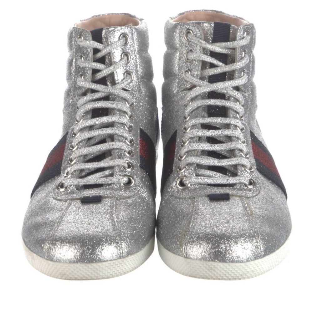 Gucci Silver Metallic Sneakers with Glitter Finish